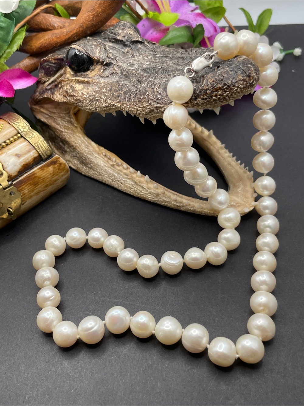Freshwater peals 10mm beaded necklace 925 D24